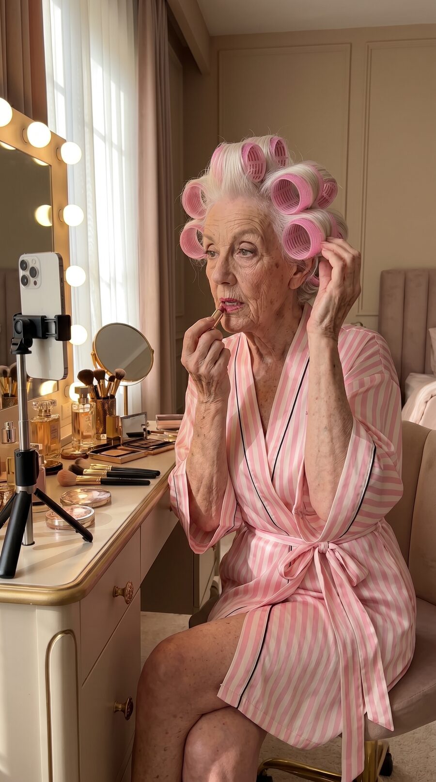 Mrs. G during her morning ritual